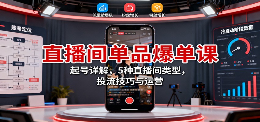 直播间单品爆单课：起号详解，5种直播间类型，投流技巧与运营-资源社·项目库