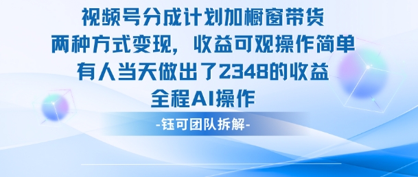 新玩法，视频号分成计划+橱窗带货，有人当天做出了2348的收益-资源社·项目库