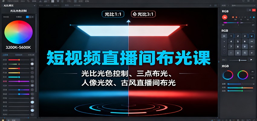 短视频直播间布光课：光比光色控制、三点布光、人像光效、古风直播间布光-资源社·项目库