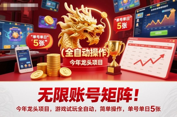 无限账号矩阵！今年龙头项目，游戏试玩全自动，简单操作，单号单日5张【揭秘】-资源社·项目库