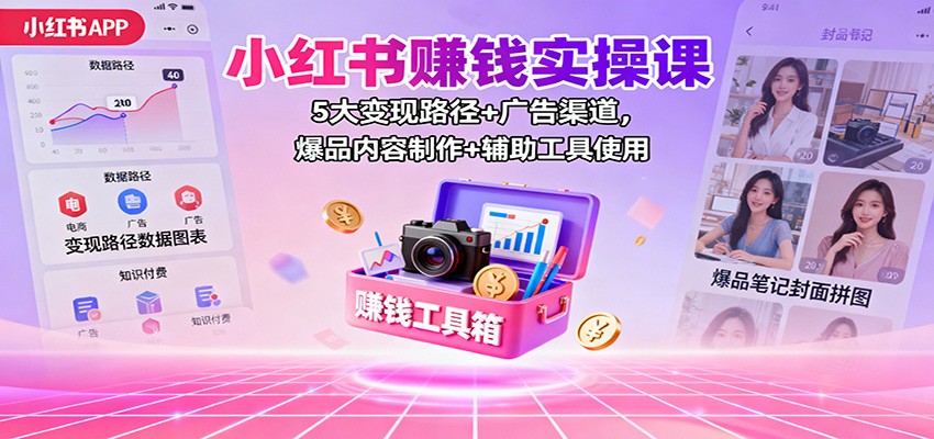 小红书赚钱实操课:5大变现路径+广告渠道,爆品内容制作+辅助工具使用-资源社·项目库