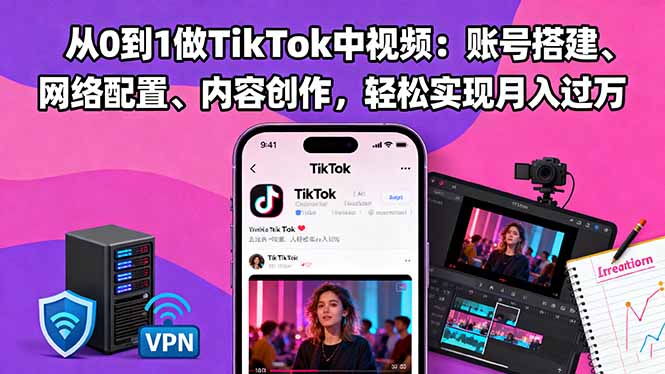 从0到1做TikTok中视频:账号搭建、网络配置、内容创作,轻松实现月入过万-资源社·项目库