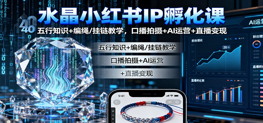 水晶小红书IP孵化课:五行知识+编绳/挂链教学,口播拍摄+AI运营+直播变现-资源社·项目库
