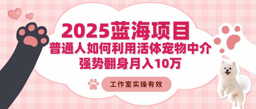 2025蓝海项目：普通人如何利用活体宠物中介，强势翻身月入10万-资源社·项目库