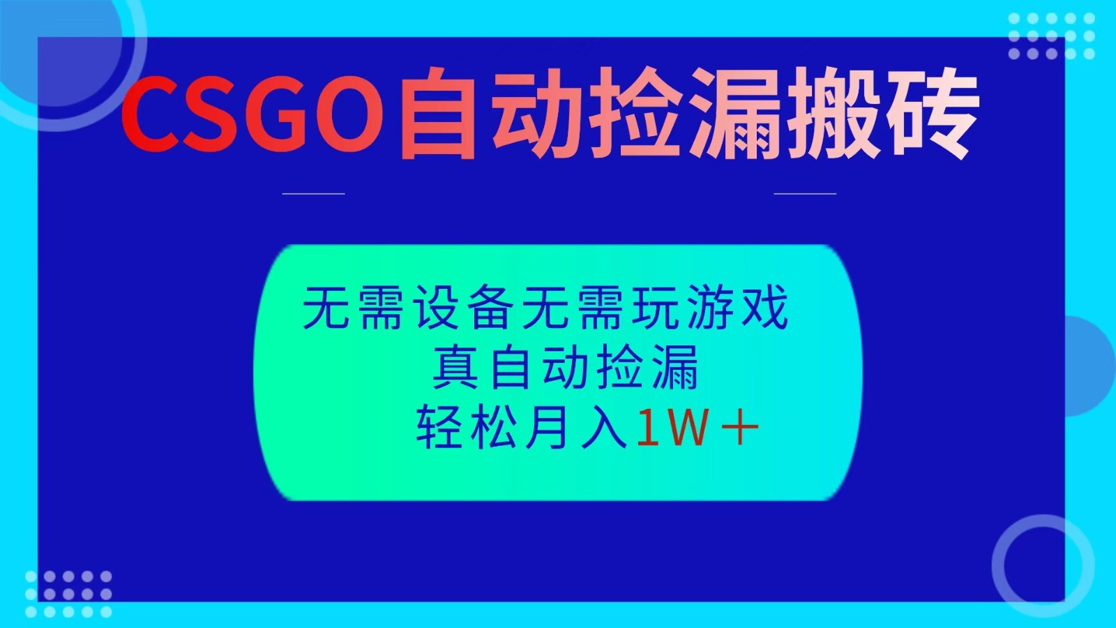CSGO自动捡漏搬砖，当天操作当天见结果，无需了解游戏，包教包会包落地-资源社·项目库