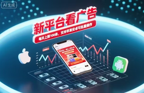 新台看广告，养好机一条5毛到5块，单机日入30到100，支持苹果安卓，可批量操作。-资源社·项目库