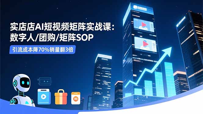 实体店AI短视频矩阵实战课：数字人/团购/矩阵SOP，引流成本降70%销量翻3倍-资源社·项目库