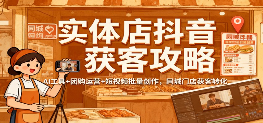 实体店抖音获客攻略：AI工具+团购运营+短视频批量创作，同城门店获客转化-资源社·项目库